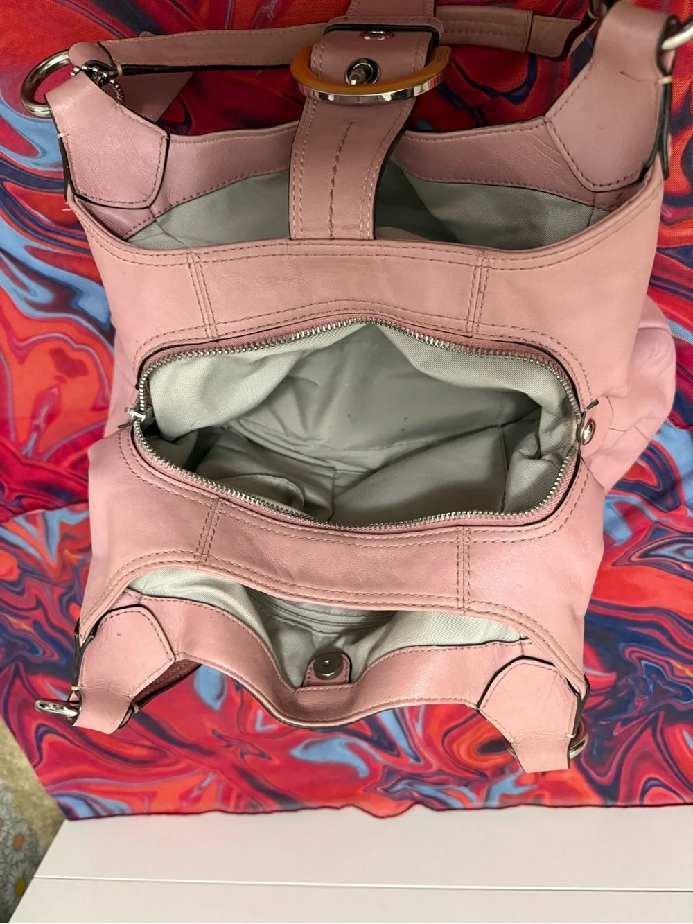 Rare Archival Vintage Y2K Coach Soho Shell Pink Leather Buckle Hobo